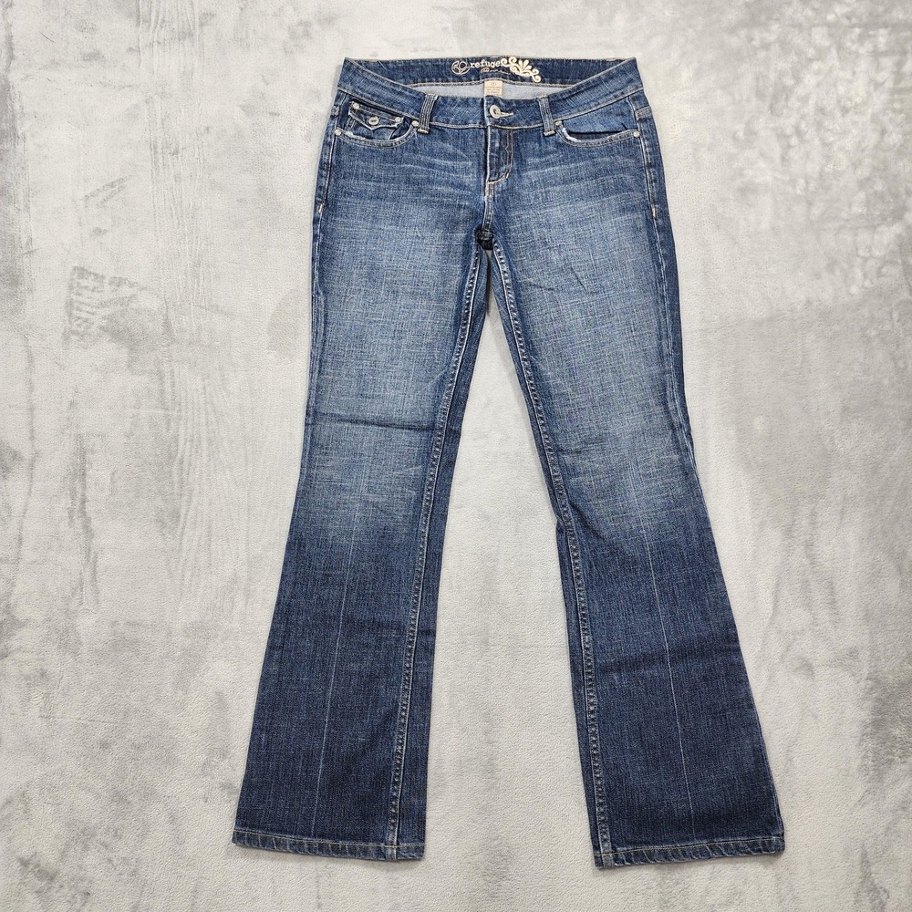 Vintage Refuge Jeans Womens 9 Juniors Blue Mid Rise Bootcut Embroidered Stretch